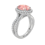 4CTW Oval Shaped Lab Grown Diamond (F/VS) Split Shank Halo Engagement Ring in 14K Gold