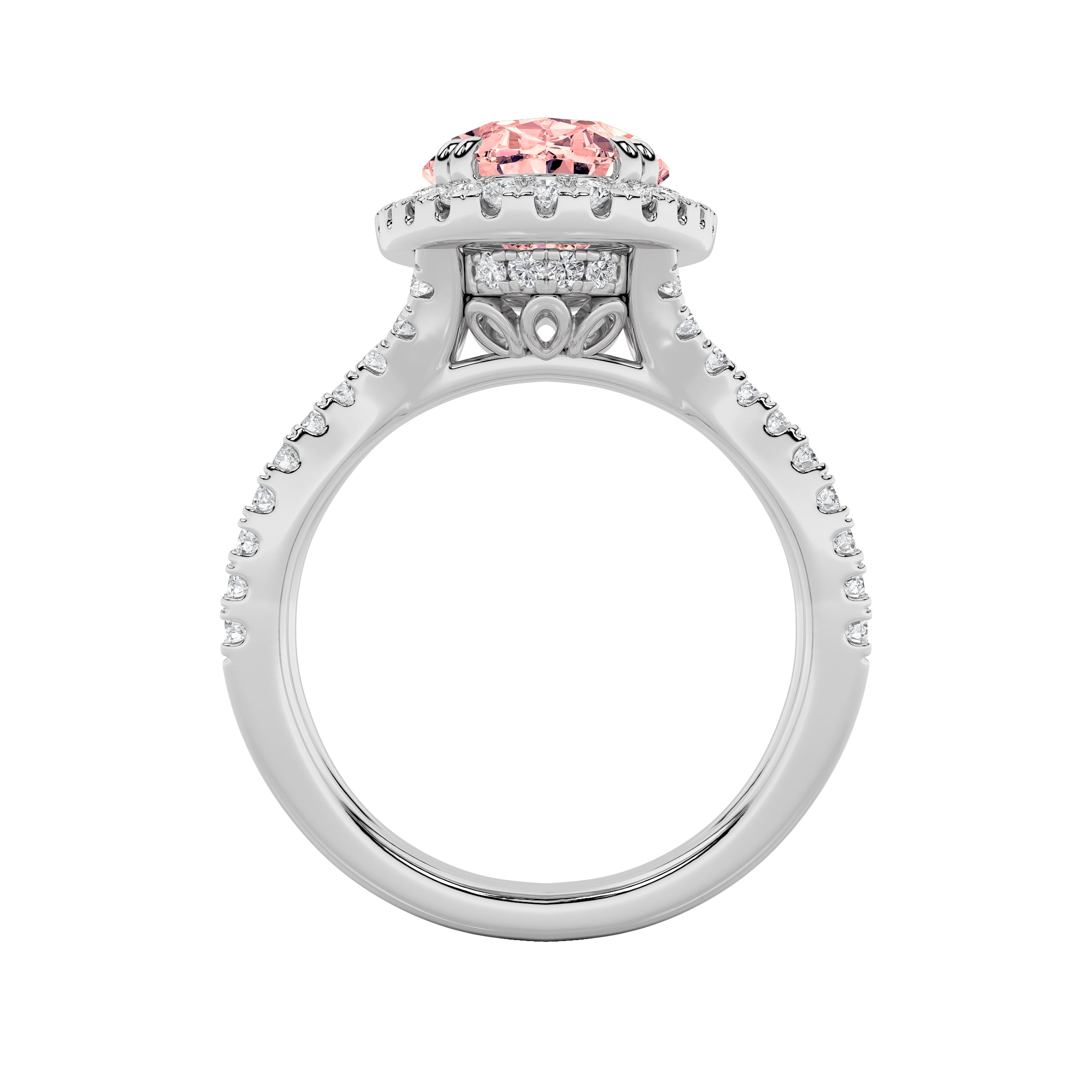 4CTW Oval Shaped Lab Grown Diamond (F/VS) Split Shank Halo Engagement Ring in 14K Gold