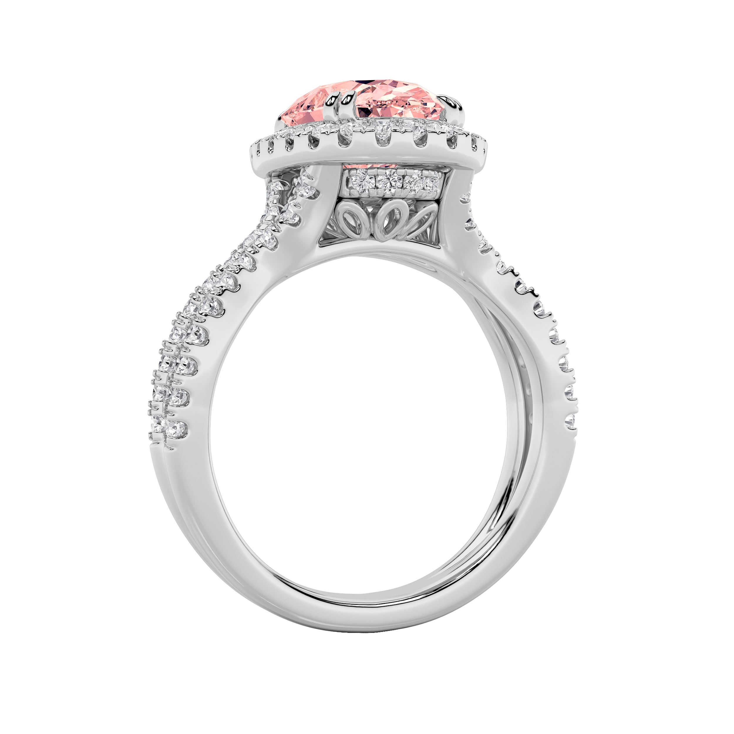 4CTW Oval Shaped Lab Grown Diamond (F/VS) Split Shank Halo Engagement Ring in 14K Gold