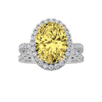 4CTW Oval Shaped Lab Grown Diamond (F/VS) Split Shank Halo Engagement Ring in 14K Gold