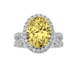 4CTW Oval Shaped Lab Grown Diamond (F/VS) Split Shank Halo Engagement Ring in 14K Gold