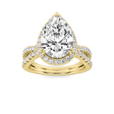 4CTW Pear Shaped Lab Grown Diamond (G/VS) Split Shank Halo Engagement Ring in 14K Gold