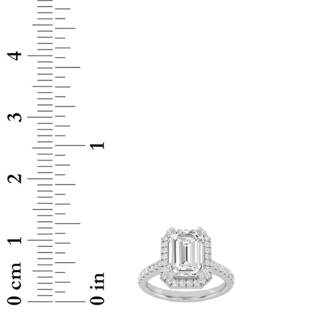 2.5CTW Emerald Shaped Lab Grown Diamond (F/VS) Halo Accented Engagement Ring in 14K Gold