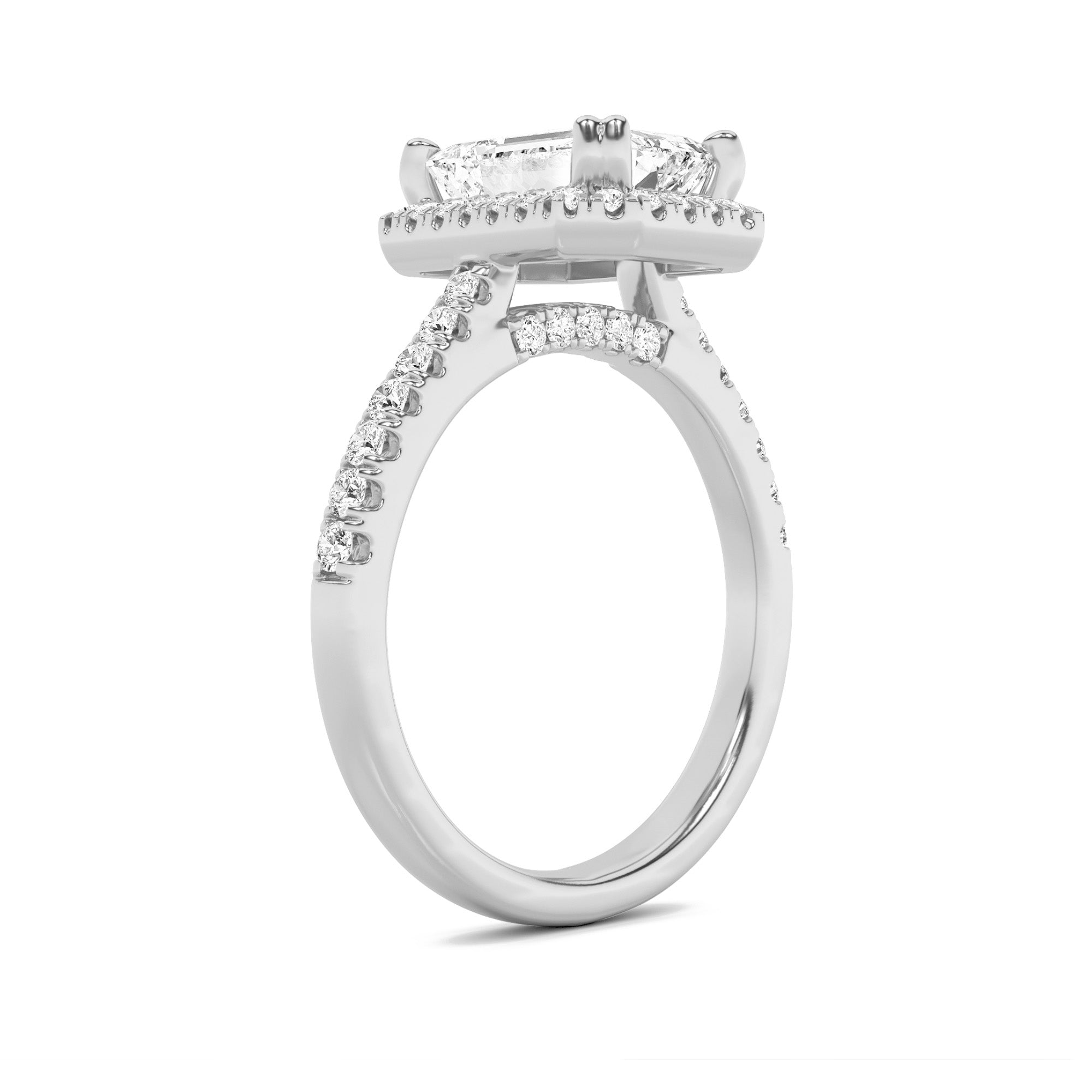2.5CTW Emerald Shaped Lab Grown Diamond (F/VS) Halo Accented Engagement Ring in 14K Gold