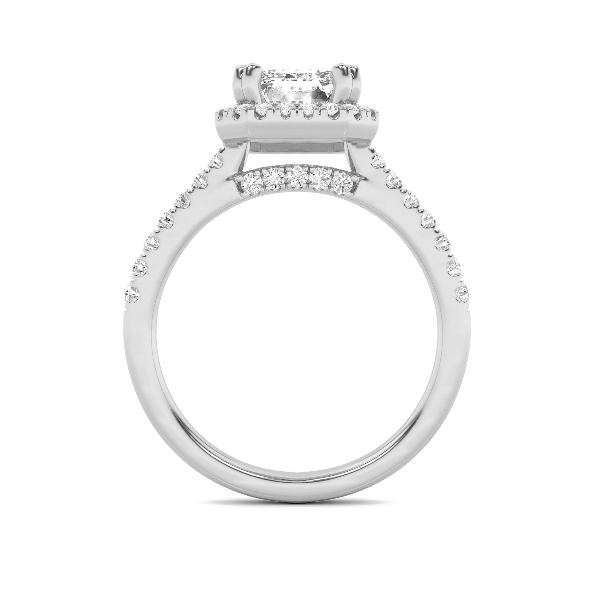 2.5CTW Emerald Shaped Lab Grown Diamond (F/VS) Halo Accented Engagement Ring in 14K Gold