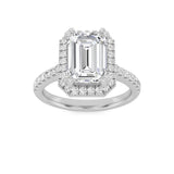 3CTW Emerald Shaped Lab Grown Diamond (F/VS) Classic Halo Accented Engagement Ring in 14K Gold