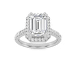 3CTW Emerald Shaped Lab Grown Diamond (G/VS) Classic Halo Accented Engagement Ring in 14K Gold