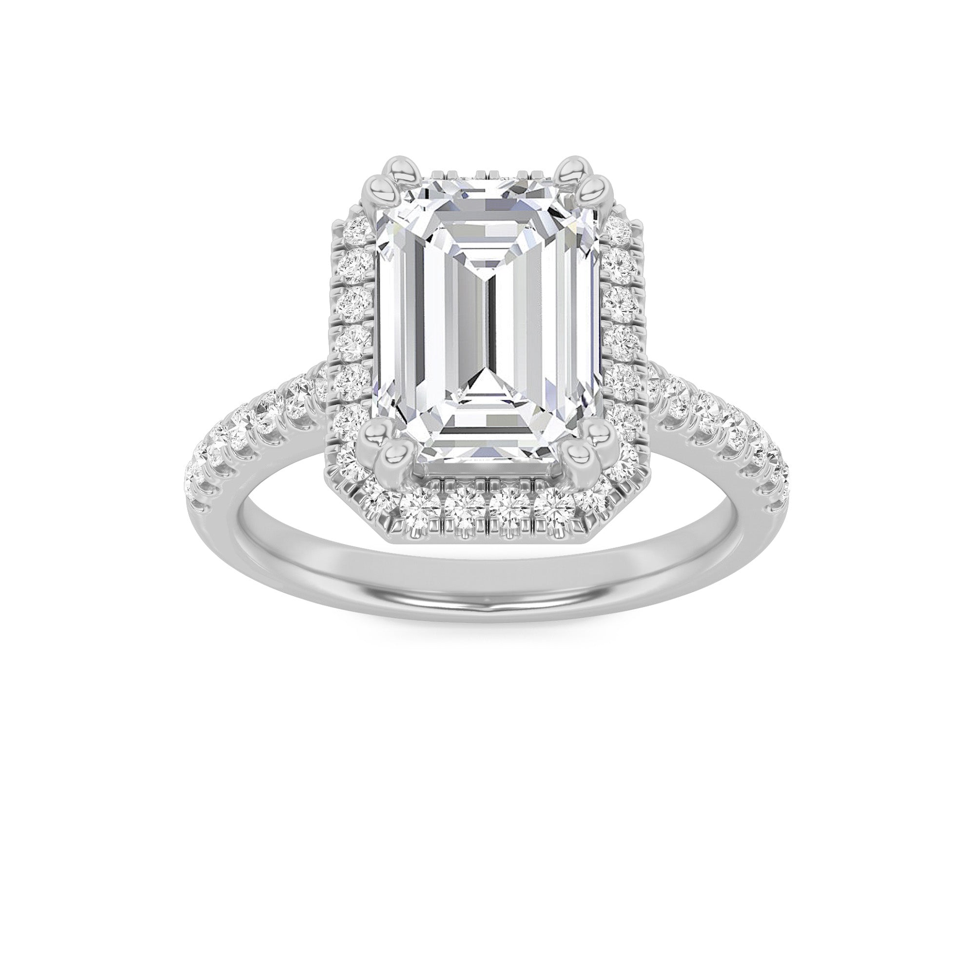 3CTW Emerald Shaped Lab Grown Diamond (G/VS) Classic Halo Accented Engagement Ring in 14K Gold