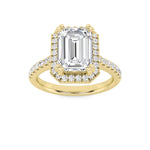 3CTW Emerald Shaped Lab Grown Diamond (F/VS) Classic Halo Accented Engagement Ring in 14K Gold