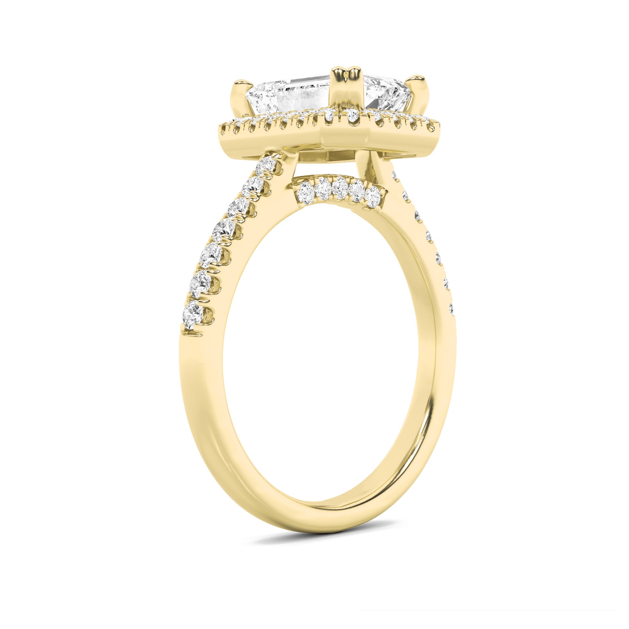 3CTW Emerald Shaped Lab Grown Diamond (F/VS) Classic Halo Accented Engagement Ring in 14K Gold