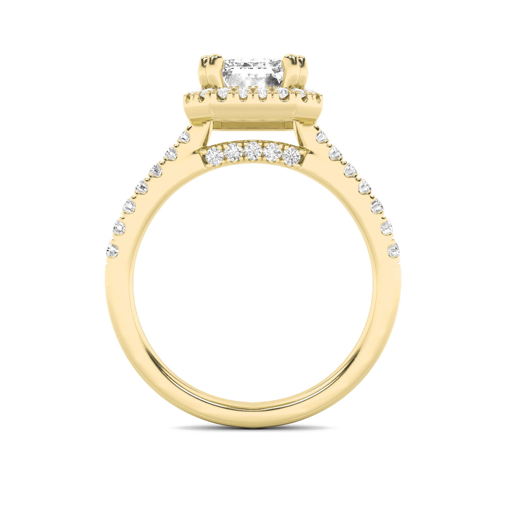 3CTW Emerald Shaped Lab Grown Diamond (F/VS) Classic Halo Accented Engagement Ring in 14K Gold