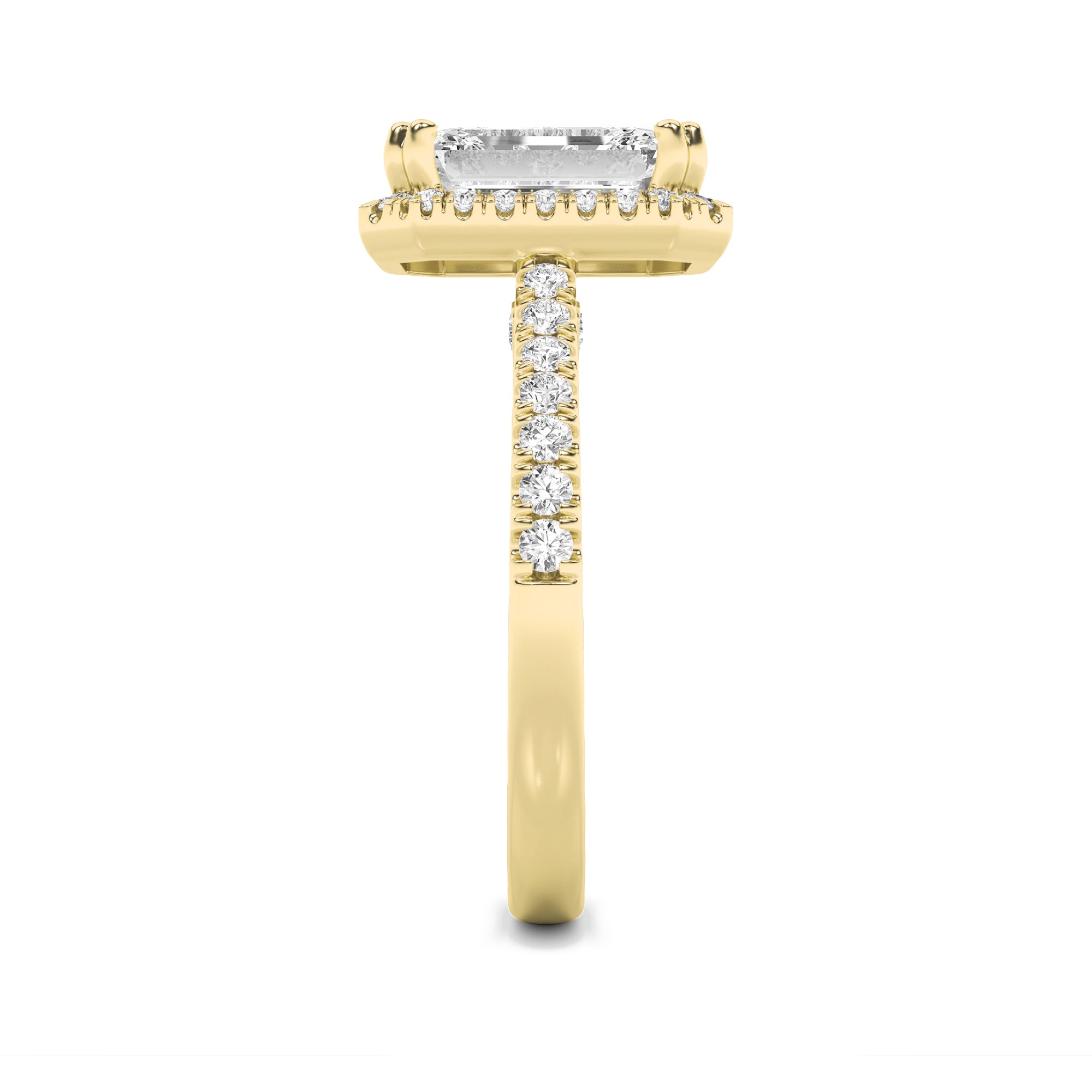 3CTW Emerald Shaped Lab Grown Diamond (F/VS) Classic Halo Accented Engagement Ring in 14K Gold