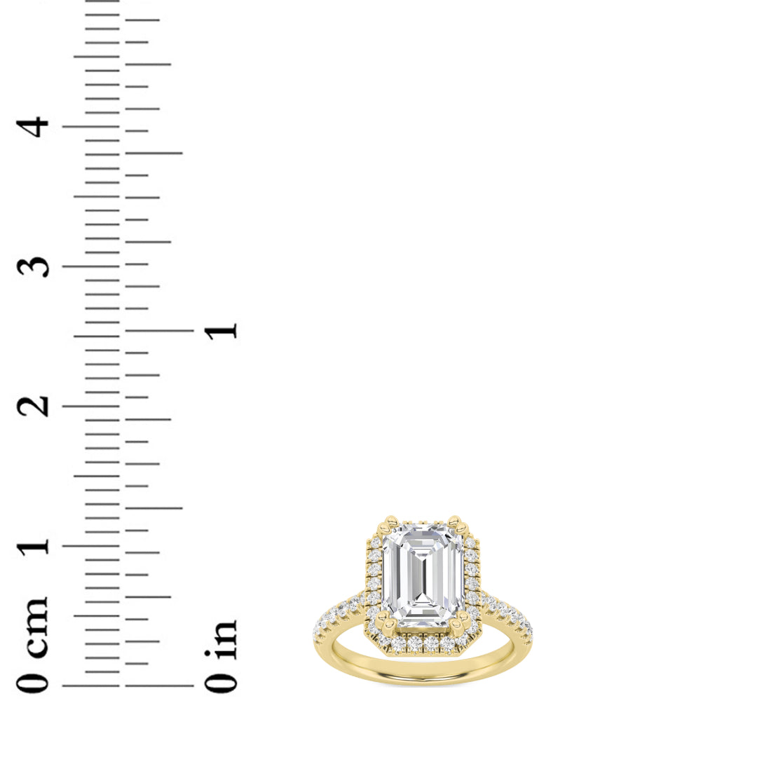 3CTW Emerald Shaped Lab Grown Diamond (F/VS) Classic Halo Accented Engagement Ring in 14K Gold