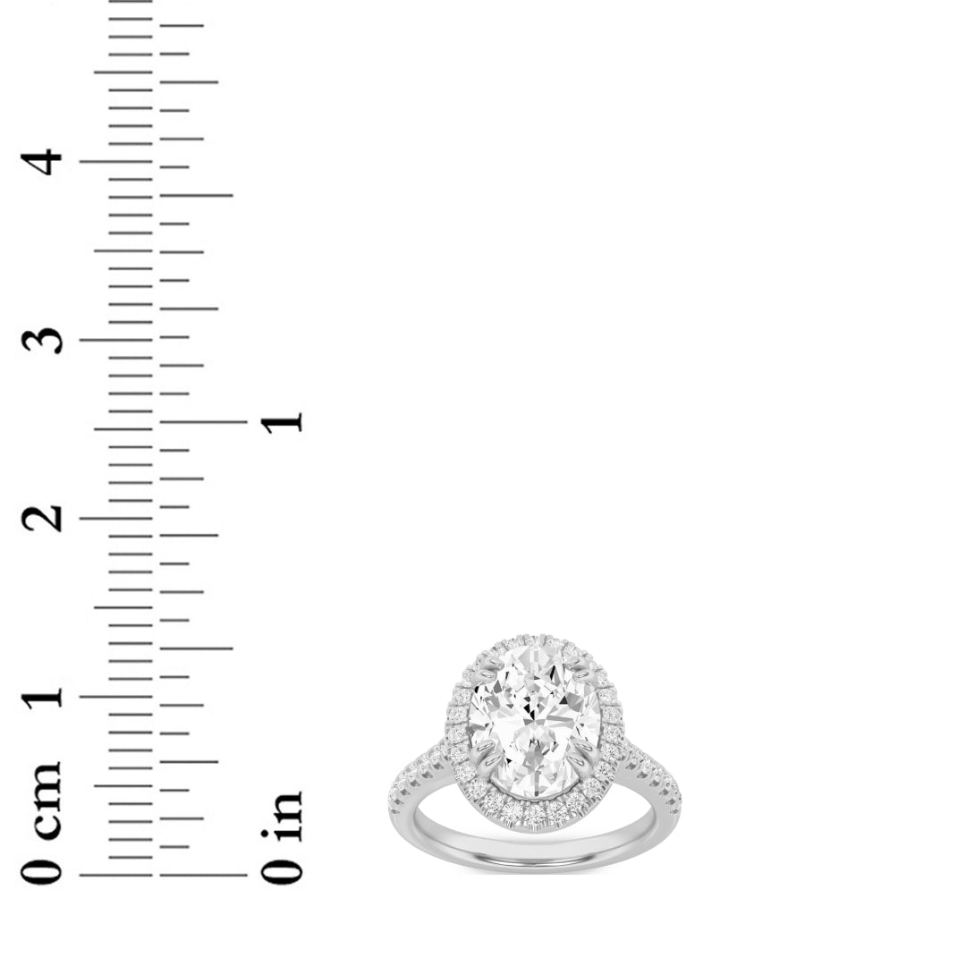 3CTW Oval Shaped Lab Grown Diamond (F/VVS) Classic Halo Accented Engagement Ring in 14K Gold