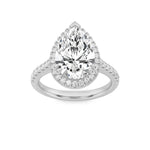 3CTW Pear Shaped Lab Grown Diamond (F/VS) Classic Halo Accented Engagement Ring in 14K Gold