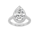 3CTW Pear Shaped Lab Grown Diamond (F/VS) Classic Halo Accented Engagement Ring in 14K Gold