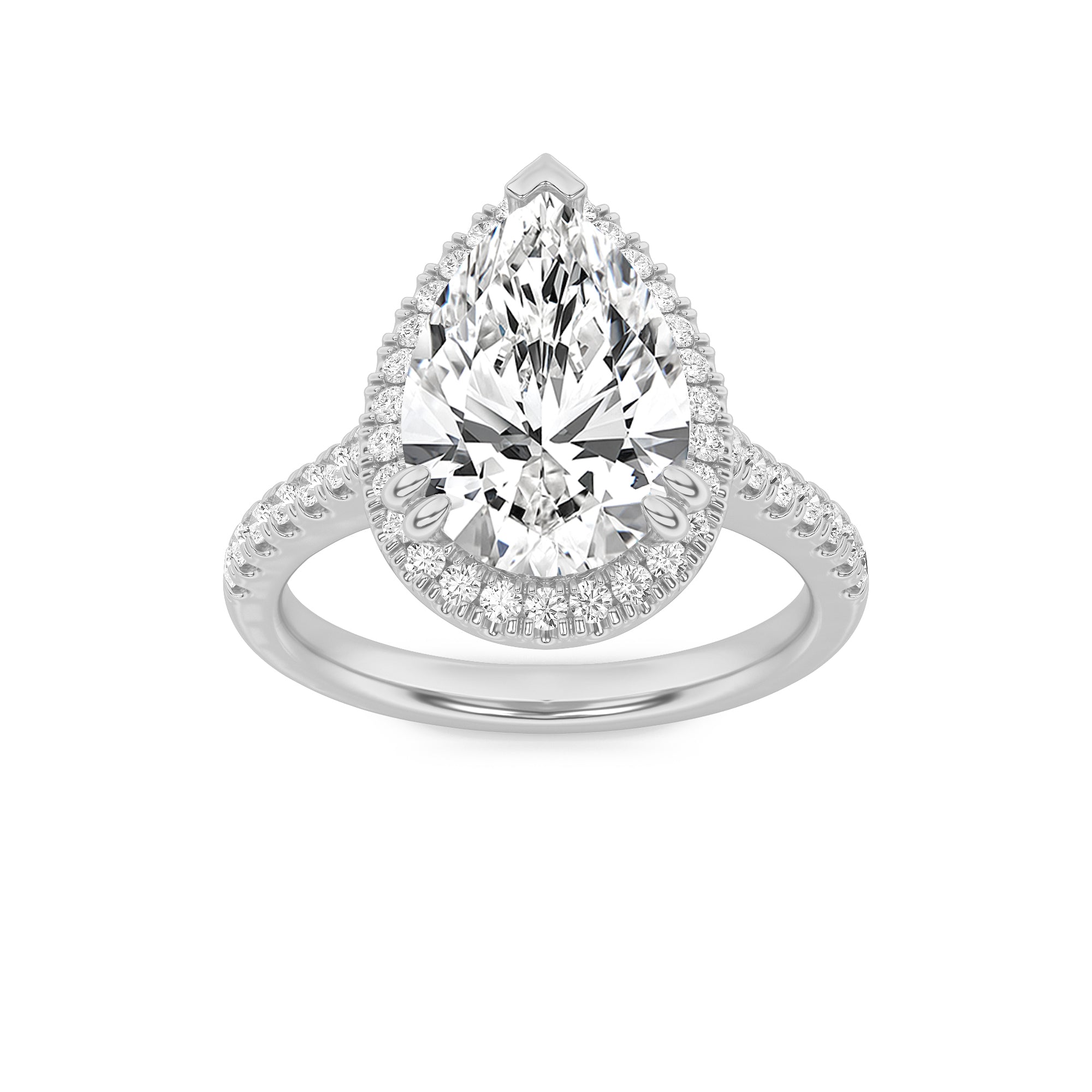 3CTW Pear Shaped Lab Grown Diamond (G/VS) Classic Halo Accented Engagement Ring in 14K Gold