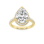 3CTW Pear Shaped Lab Grown Diamond (F/VS) Classic Halo Accented Engagement Ring in 14K Gold