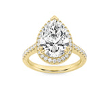 3CTW Pear Shaped Lab Grown Diamond (F/VS) Classic Halo Accented Engagement Ring in 14K Gold