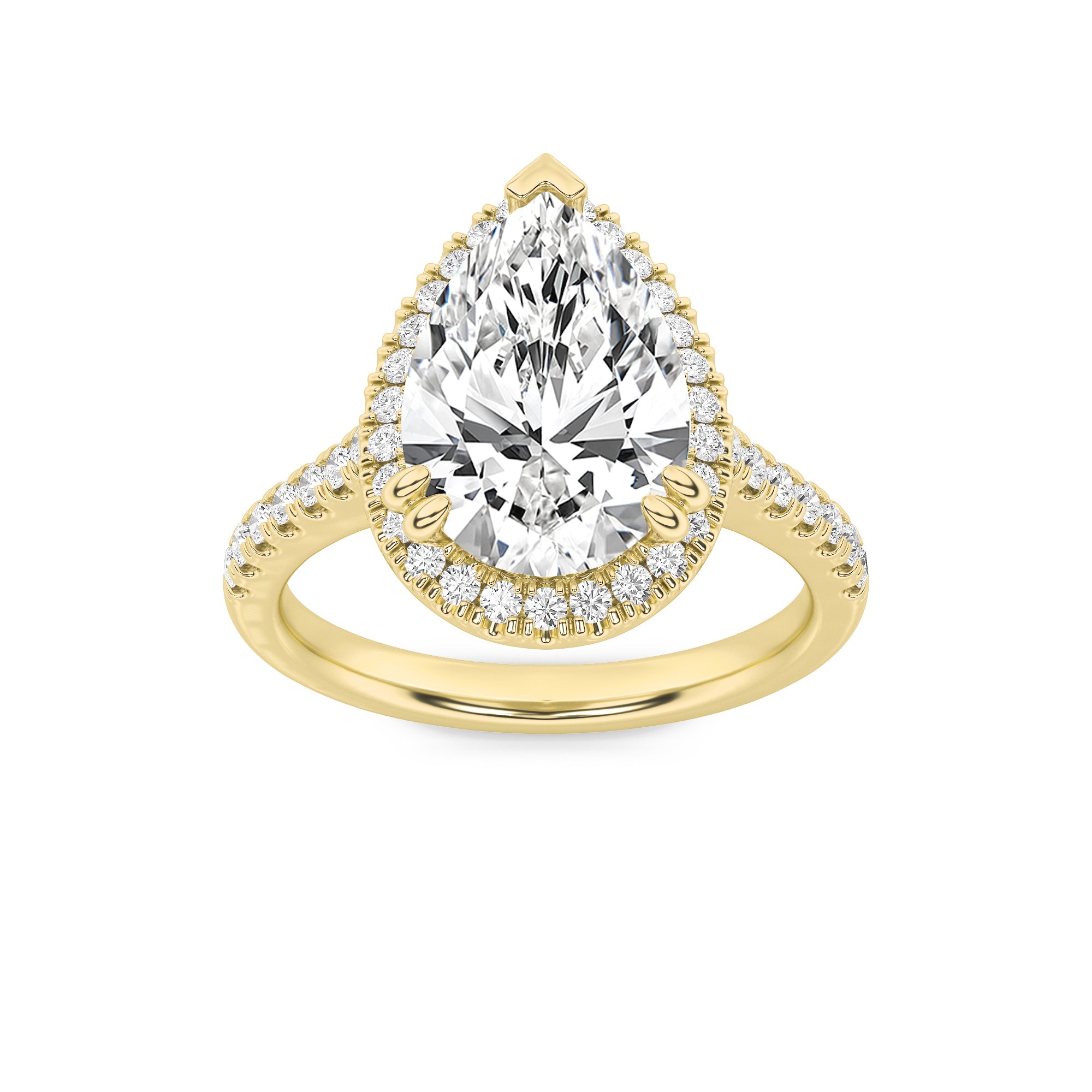 3CTW Pear Shaped Lab Grown Diamond (F/VS) Classic Halo Accented Engagement Ring in 14K Gold