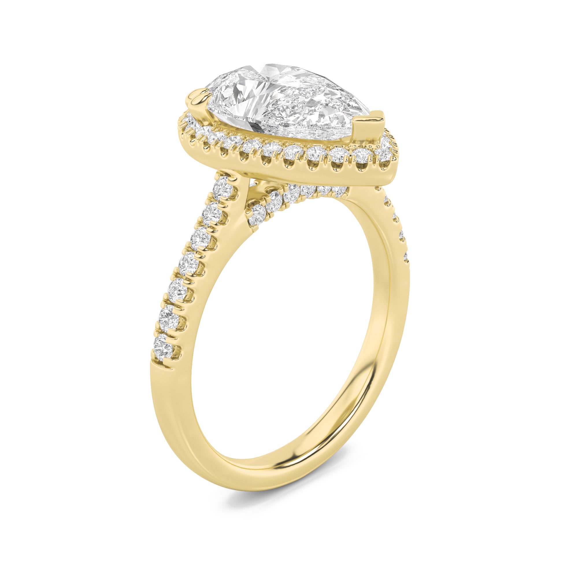 3CTW Pear Shaped Lab Grown Diamond (F/VS) Classic Halo Accented Engagement Ring in 14K Gold