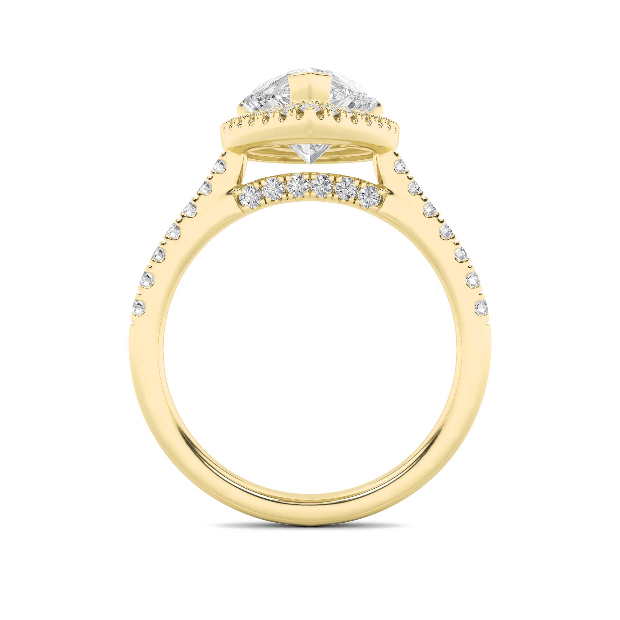 3CTW Pear Shaped Lab Grown Diamond (F/VS) Classic Halo Accented Engagement Ring in 14K Gold