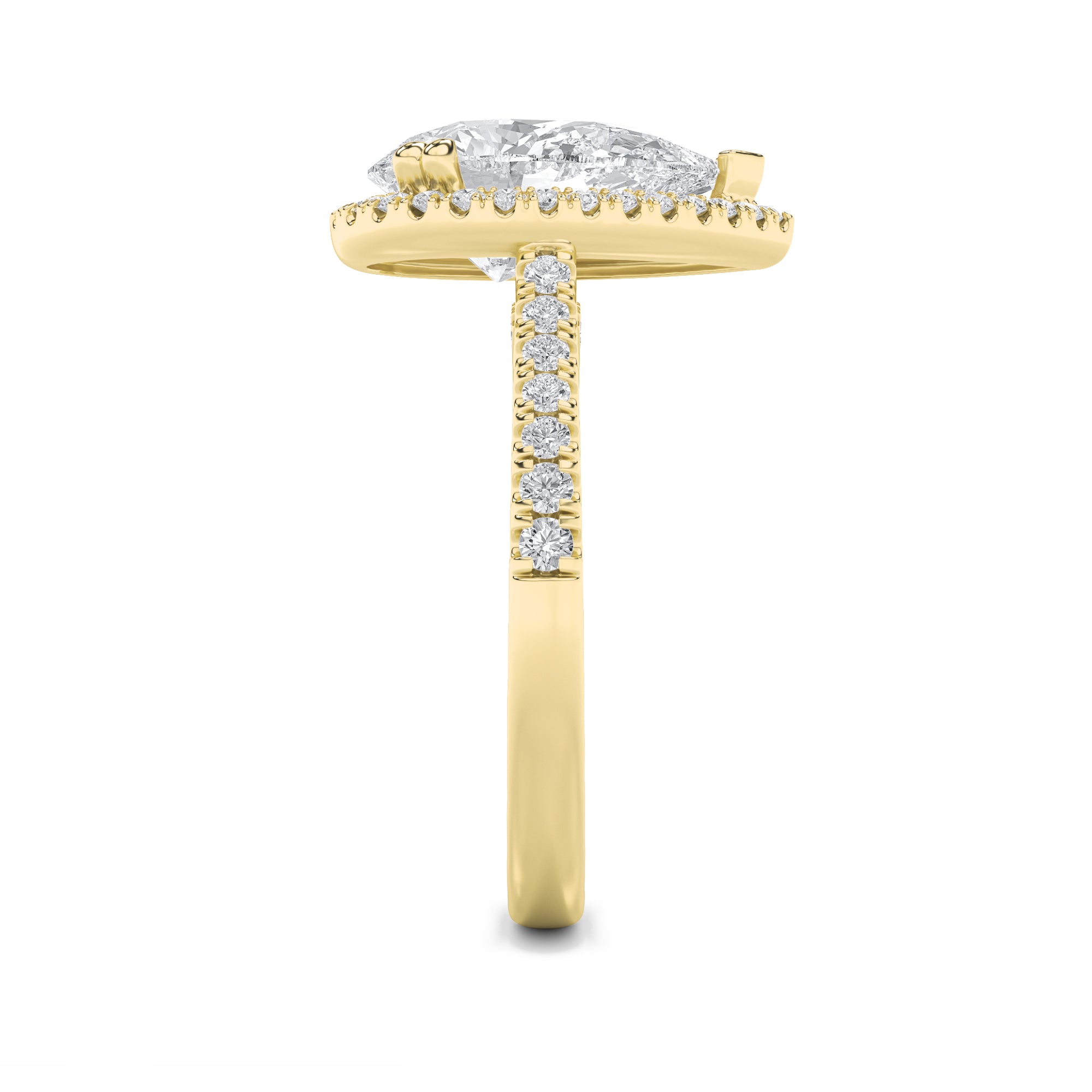 3CTW Pear Shaped Lab Grown Diamond (F/VS) Classic Halo Accented Engagement Ring in 14K Gold