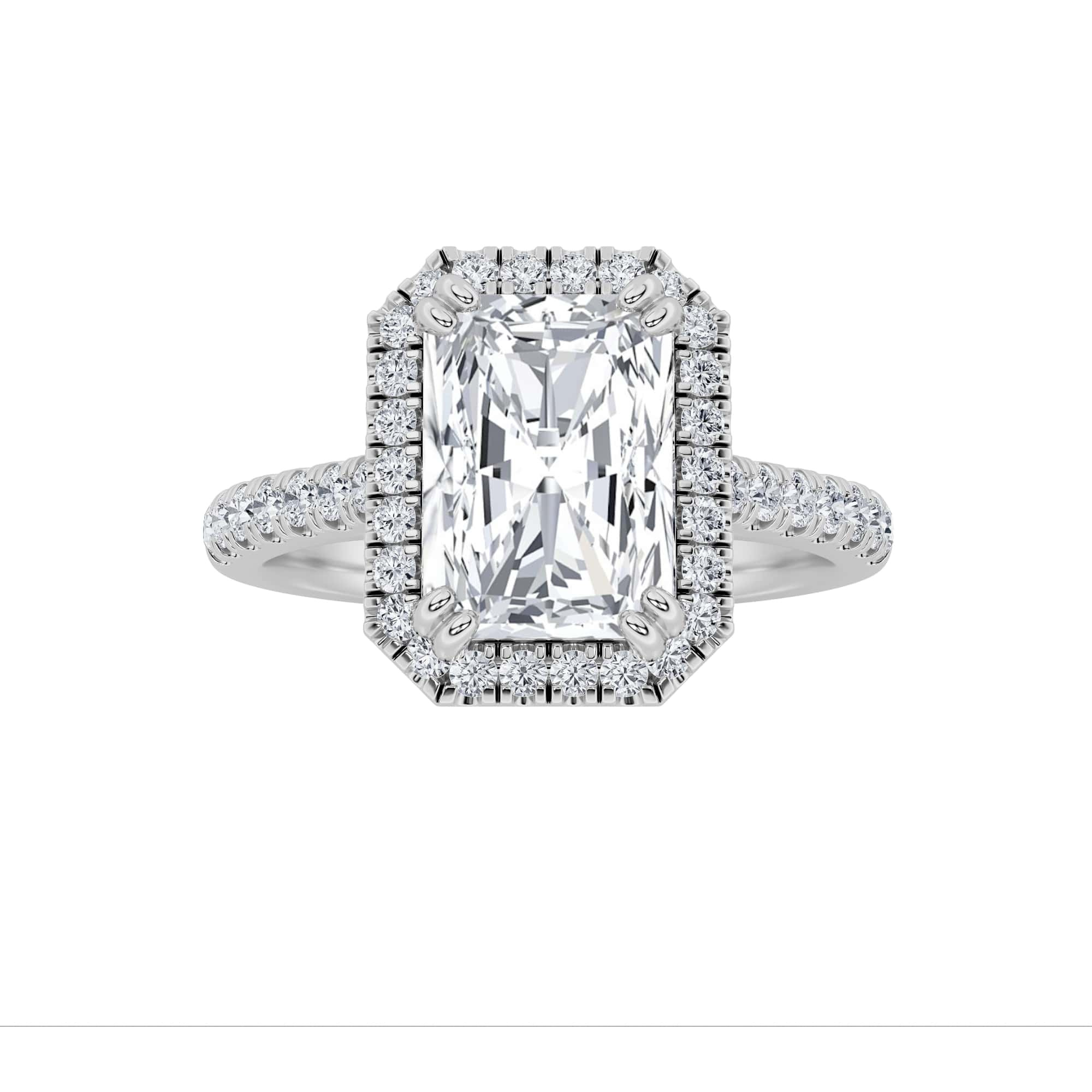 3CTW Radiant Shaped Lab Grown Diamond (F/VS) Classic Halo Accented Engagement Ring in 14K Gold