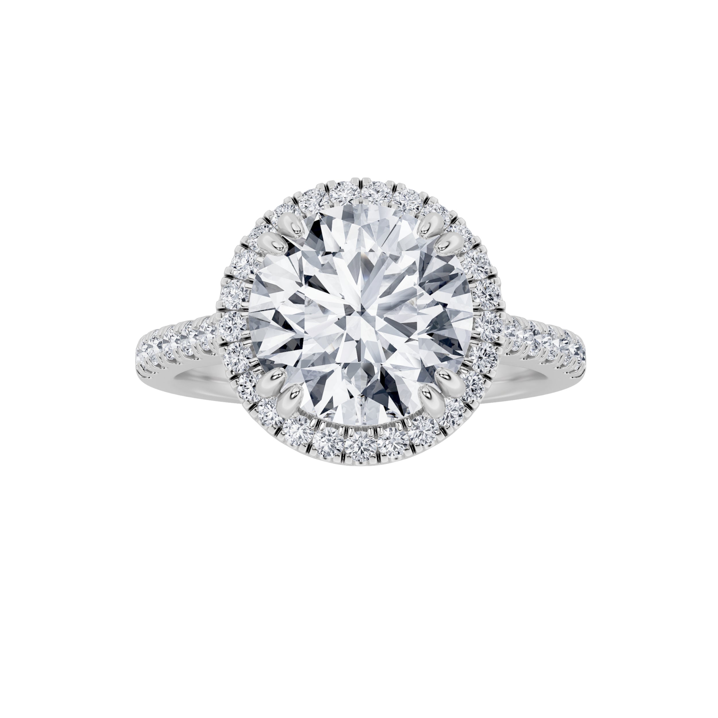 3CTW Round Shaped Lab Grown Diamond (F/VS) Classic Halo Accented Engagement Ring in 14K Gold
