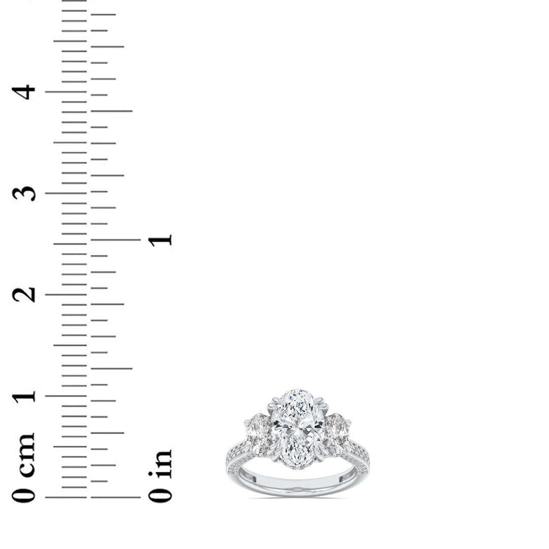 3CTW Oval Shaped Lab Grown Diamond (F/VS) Three Stone Accented Engagement Ring in 14K Gold