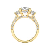5CTW Oval Shaped Lab Grown Diamond (F/VS) Three Stone Accented Engagement Ring in 14K Gold