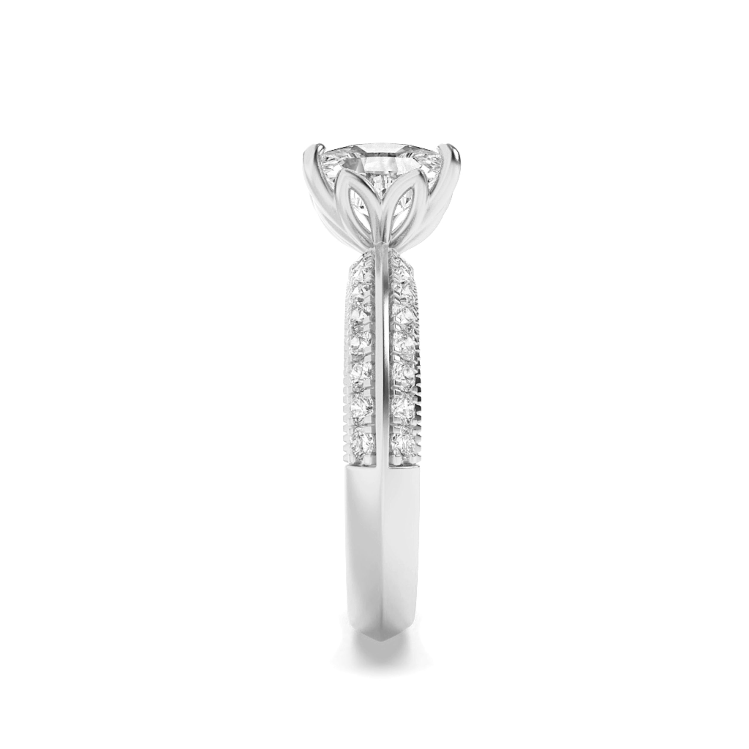 1.75CTW Elongated Cushion Shaped Lab Grown Diamond (F/VS) Three Row Micro Pave Engagement Ring in 14K Gold