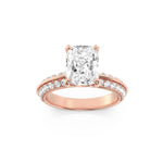 1.75CTW Elongated Cushion Shaped Lab Grown Diamond (F/VS) Three Row Micro Pave Engagement Ring in 14K Gold