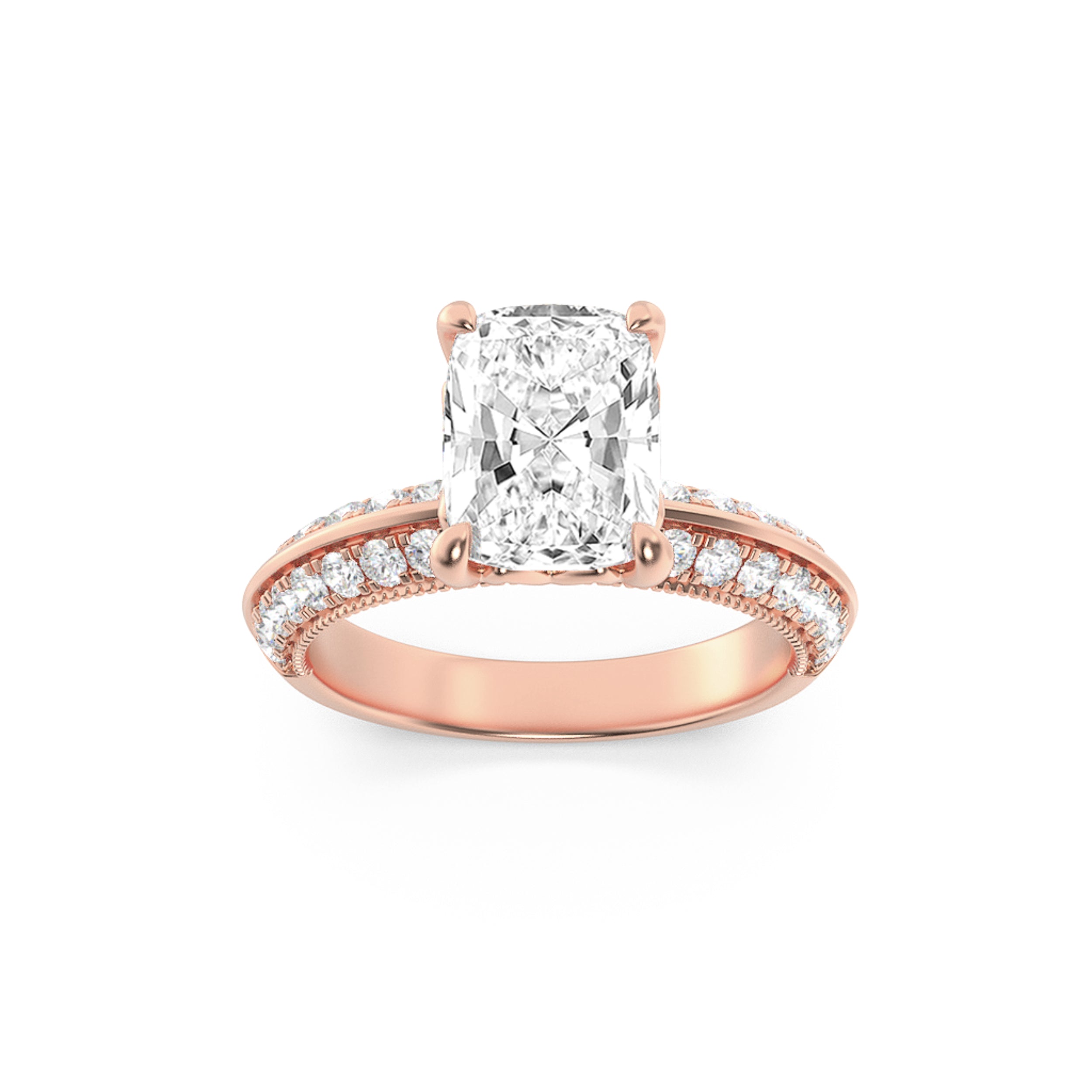 1.75CTW Elongated Cushion Shaped Lab Grown Diamond (F/VS) Three Row Micro Pave Engagement Ring in 14K Gold