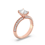 1.75CTW Elongated Cushion Shaped Lab Grown Diamond (F/VS) Three Row Micro Pave Engagement Ring in 14K Gold