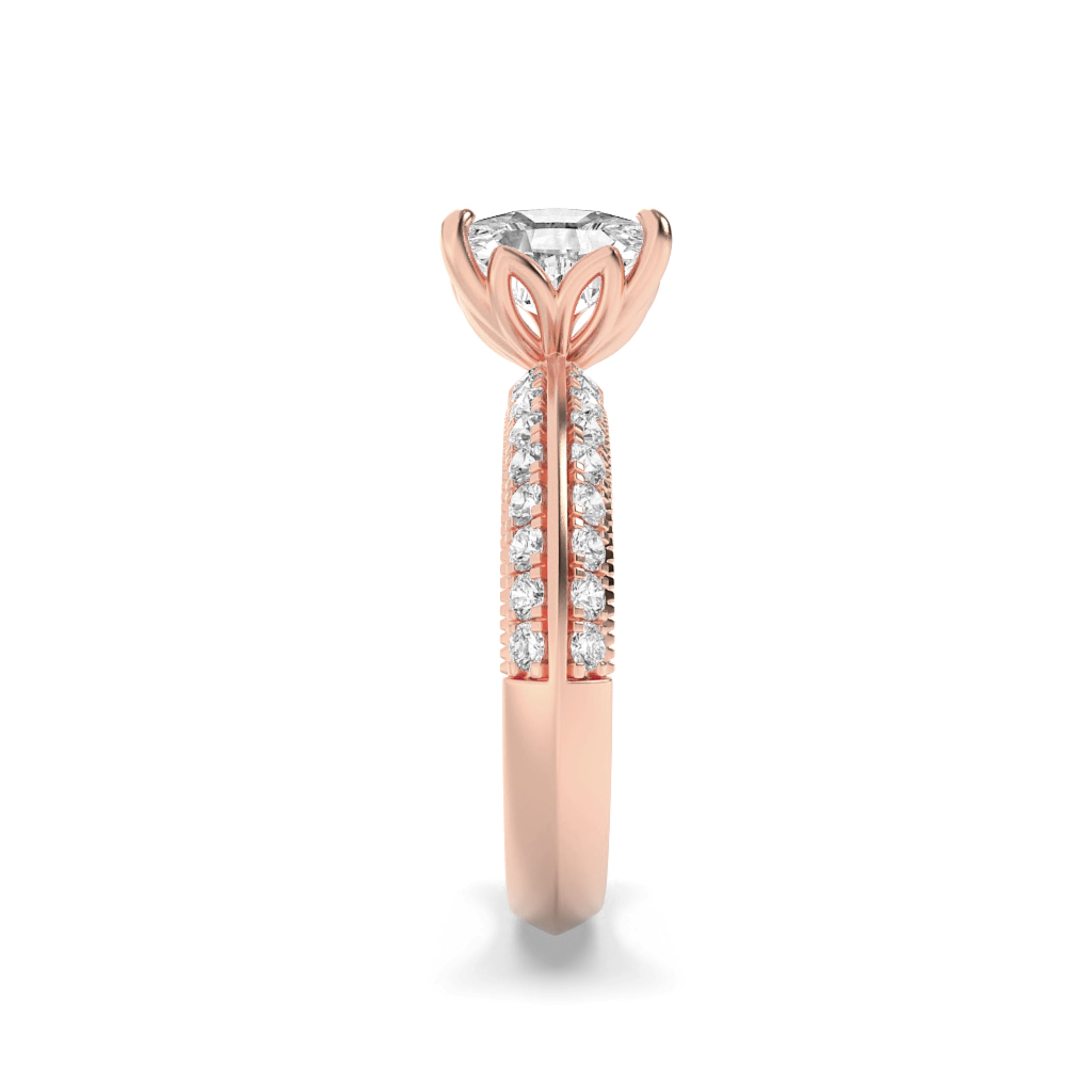 1.75CTW Elongated Cushion Shaped Lab Grown Diamond (F/VS) Three Row Micro Pave Engagement Ring in 14K Gold