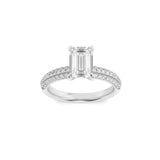 1.5CTW Emerald Shaped Lab Grown Diamond (F/VS) Three Row Micro Pave Engagement Ring in 14K Gold