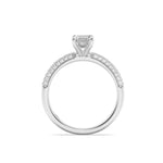 1.5CTW Emerald Shaped Lab Grown Diamond (F/VS) Three Row Micro Pave Engagement Ring in 14K Gold