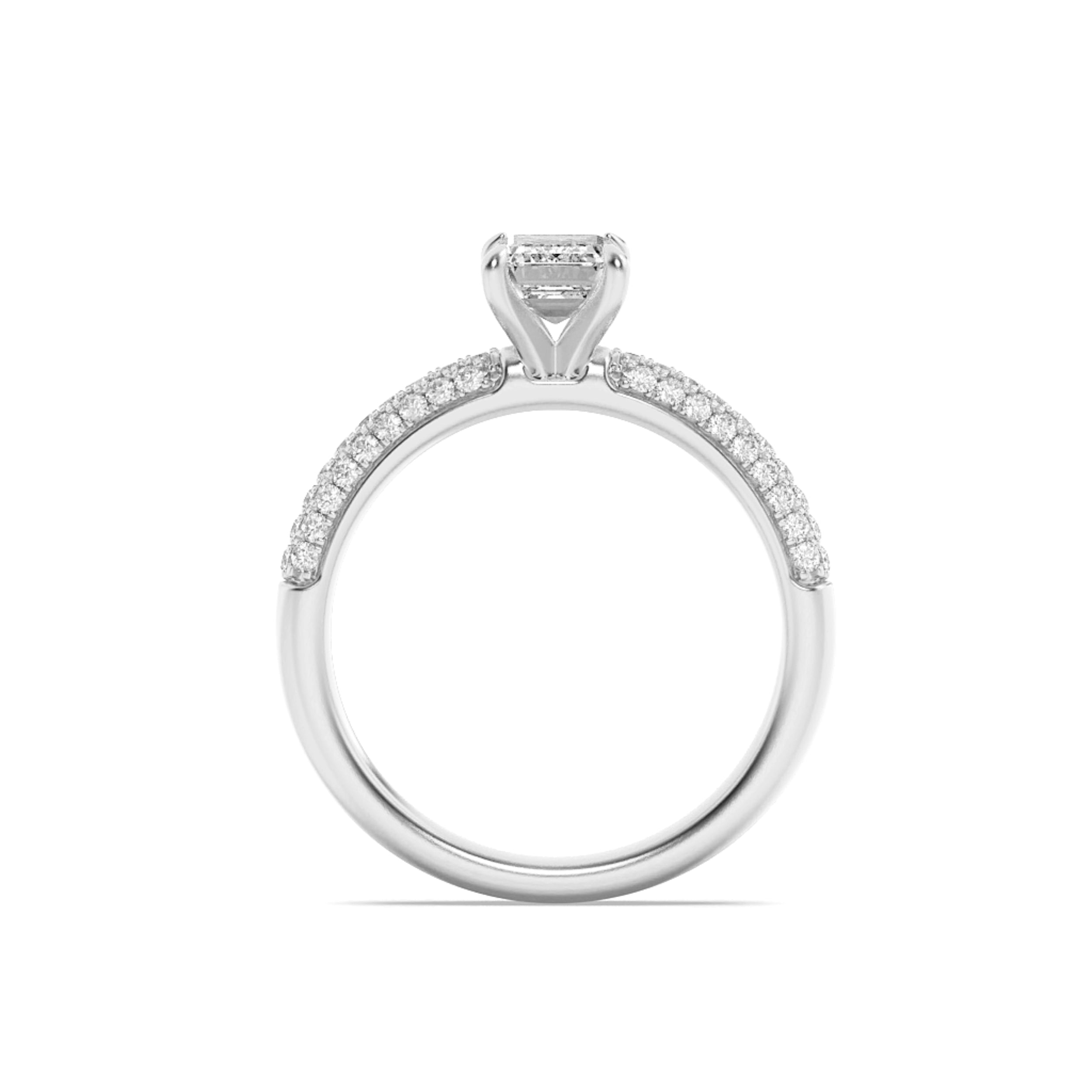 1.5CTW Emerald Shaped Lab Grown Diamond (F/VS) Three Row Micro Pave Engagement Ring in 14K Gold