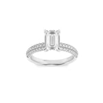 1.5CTW Emerald Shaped Lab Grown Diamond (G/VS) Three Row Micro Pave Engagement Ring in 14K Gold