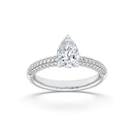 1.5CTW Pear Shaped Lab Grown Diamond (F/VS) Three Row Micro Pave Engagement Ring in 14K Gold