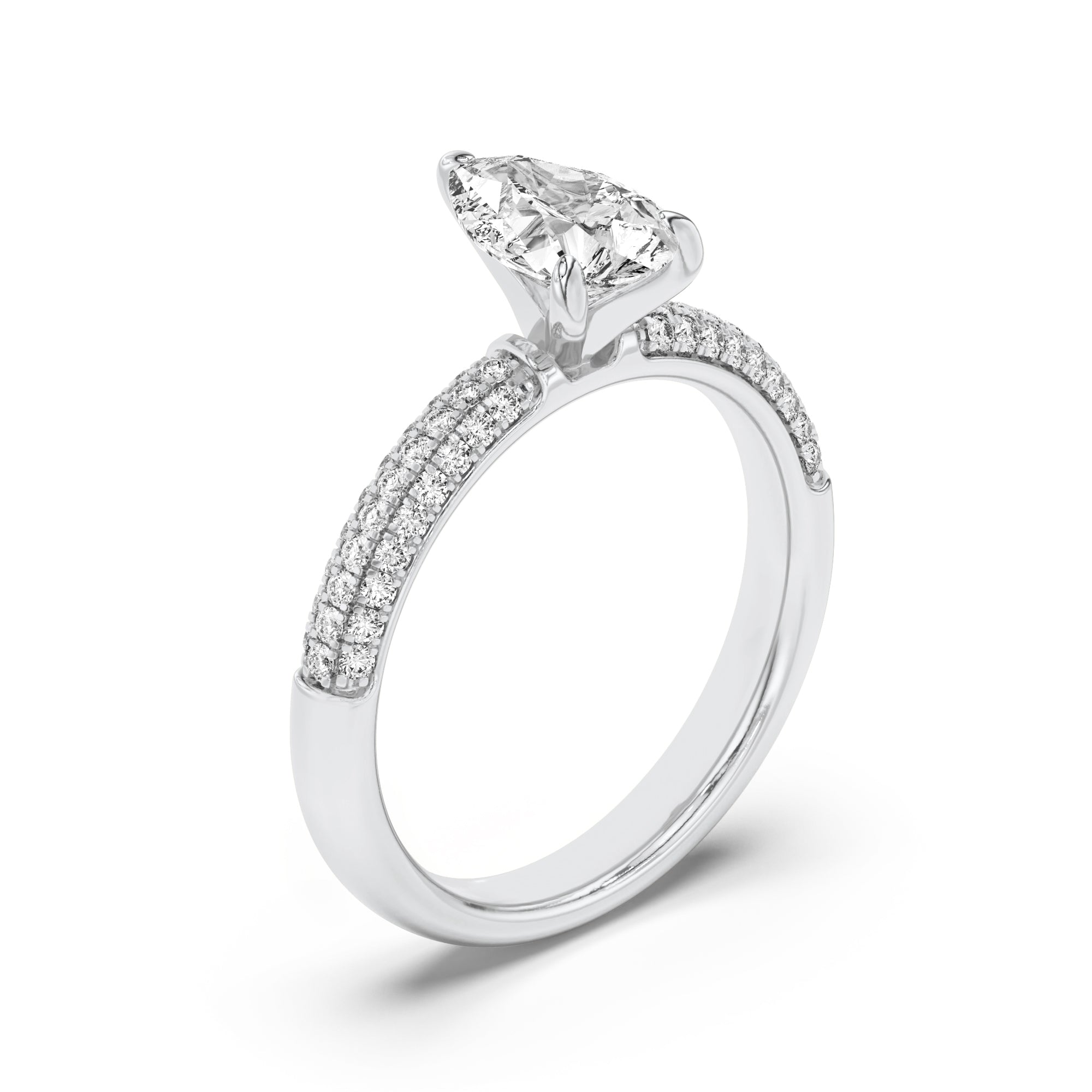 1.5CTW Pear Shaped Lab Grown Diamond (F/VS) Three Row Micro Pave Engagement Ring in 14K Gold