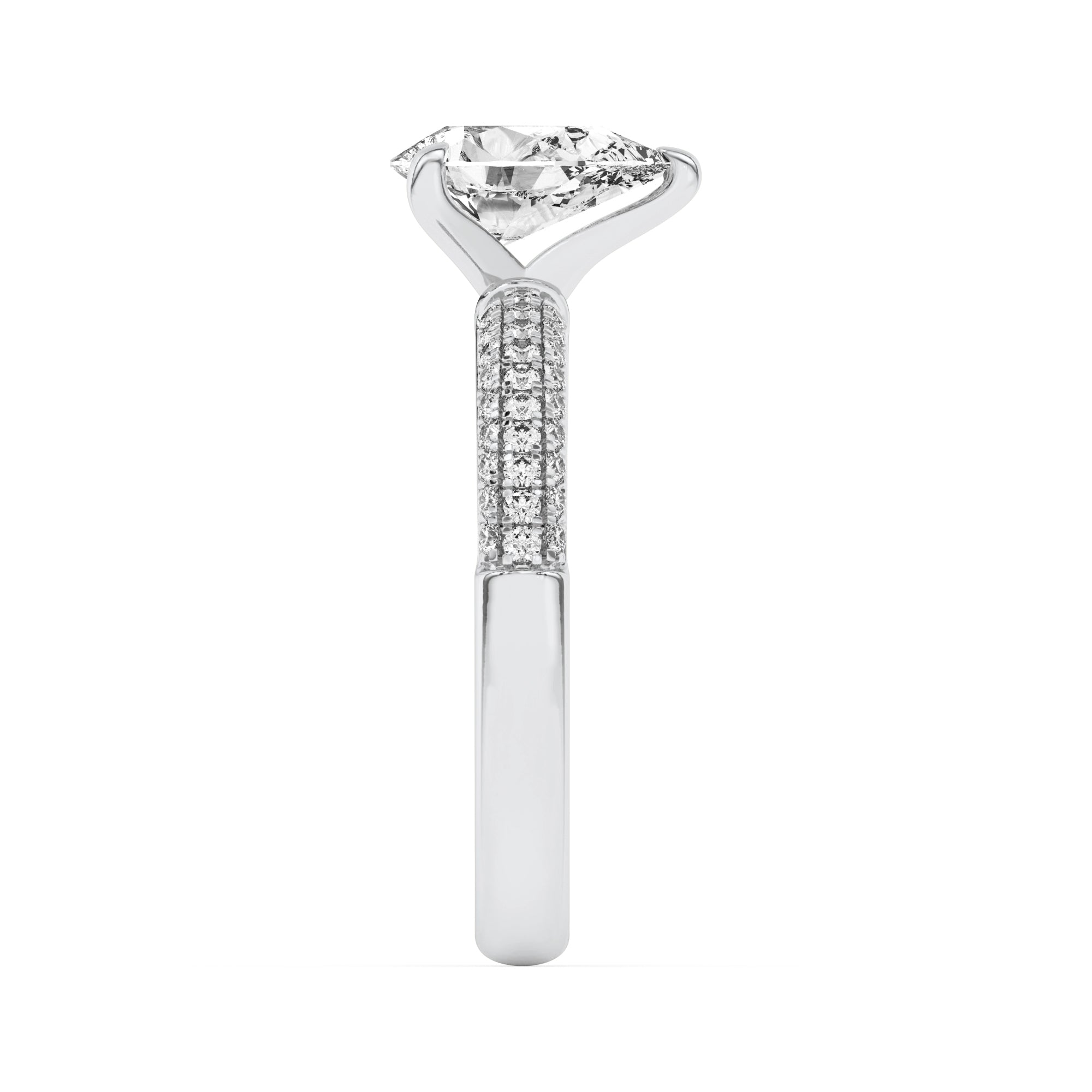 1.5CTW Pear Shaped Lab Grown Diamond (F/VS) Three Row Micro Pave Engagement Ring in 14K Gold