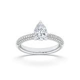 1.5CTW Pear Shaped Lab Grown Diamond (F/VVS) Three Row Micro Pave Engagement Ring in 14K Gold