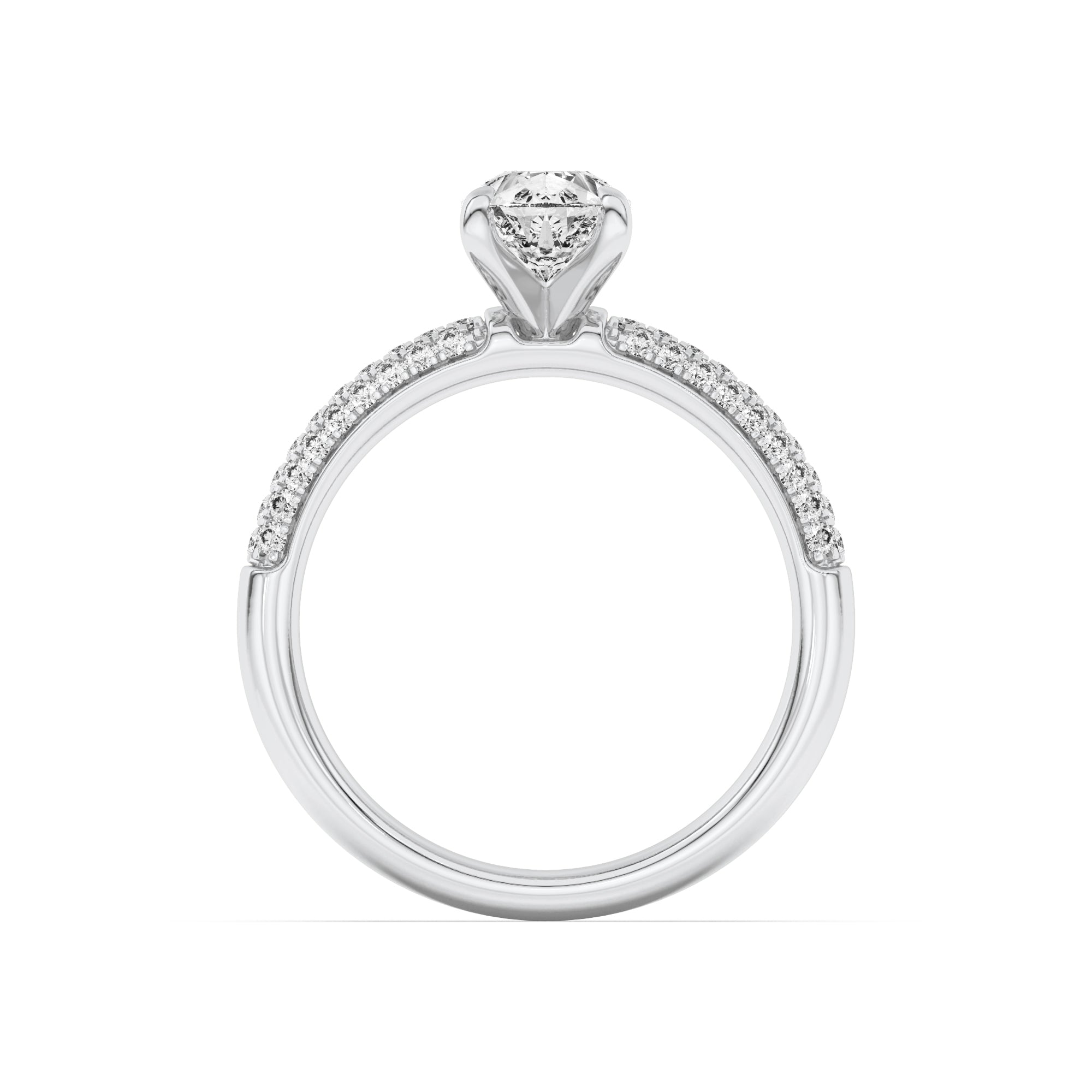 1.5CTW Pear Shaped Lab Grown Diamond (F/VVS) Three Row Micro Pave Engagement Ring in 14K Gold