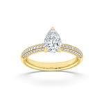 1.5CTW Pear Shaped Lab Grown Diamond (F/VS) Three Row Micro Pave Engagement Ring in 14K Gold