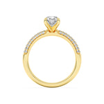 1.5CTW Pear Shaped Lab Grown Diamond (F/VS) Three Row Micro Pave Engagement Ring in 14K Gold