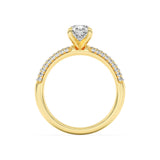 1.5CTW Pear Shaped Lab Grown Diamond (F/VS) Three Row Micro Pave Engagement Ring in 14K Gold