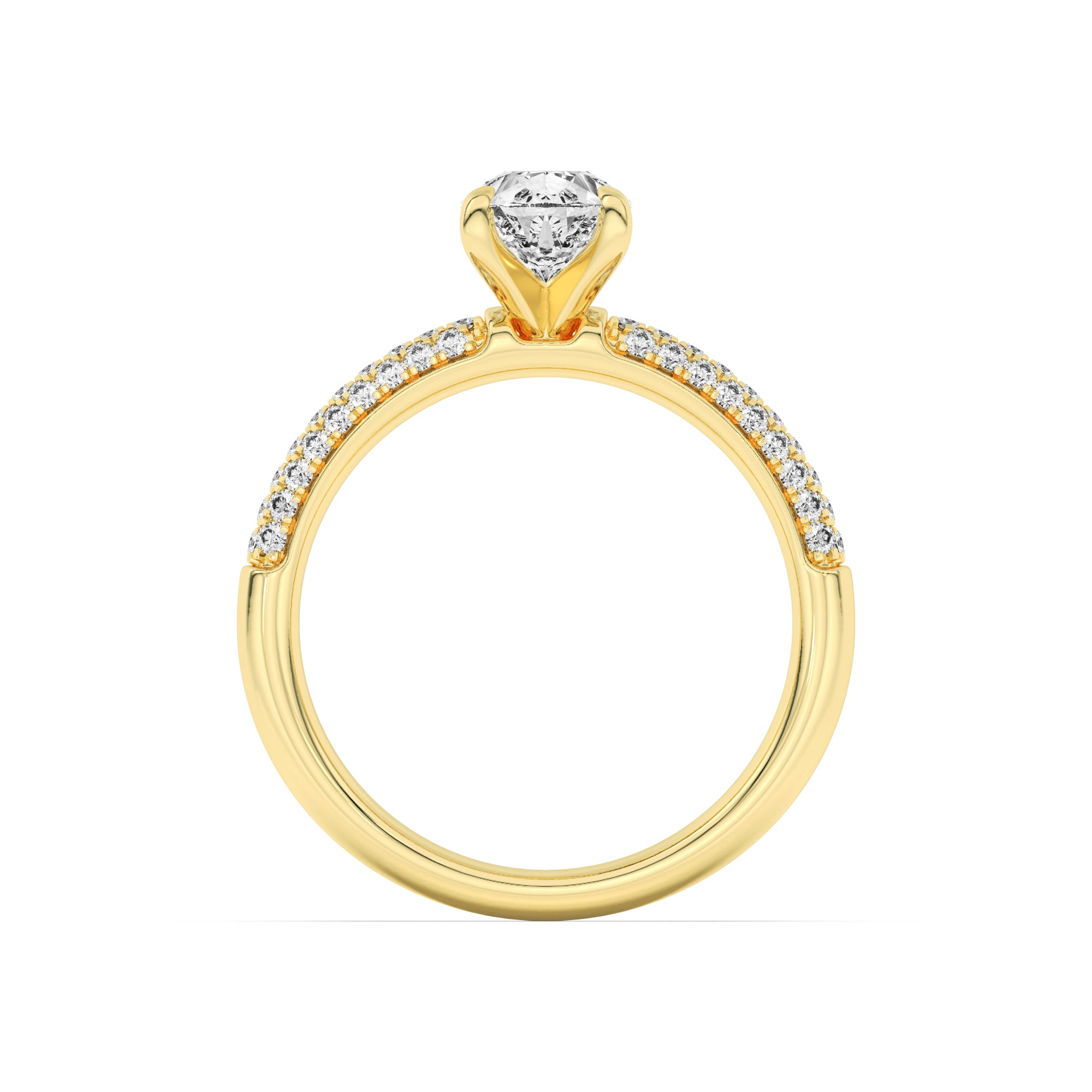 1.5CTW Pear Shaped Lab Grown Diamond (F/VS) Three Row Micro Pave Engagement Ring in 14K Gold
