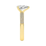 1.5CTW Pear Shaped Lab Grown Diamond (F/VS) Three Row Micro Pave Engagement Ring in 14K Gold